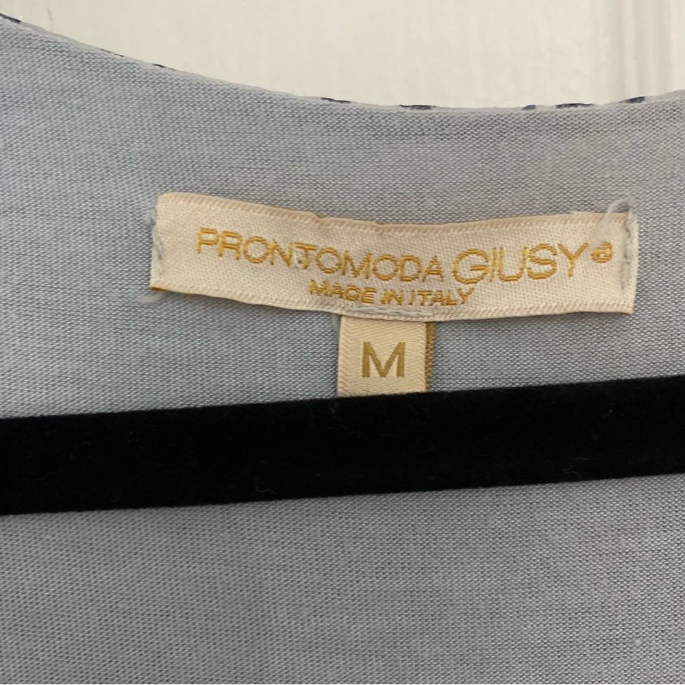 Prontomoda Giusy Italian Silk Tunic Blouse Blue Print Lace Hem Women’s‎ Medium - Picture 3 of 6